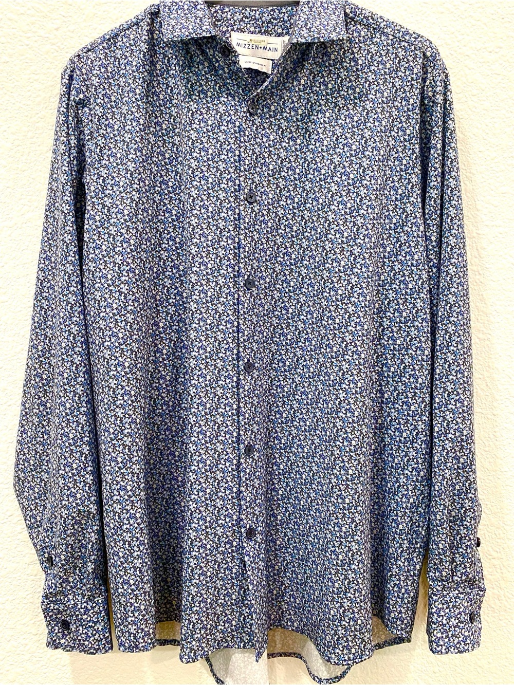 Mizzen+Main Shirt Men’s L Navy White Micro Floral Button-Down Long Sleeve Luxury